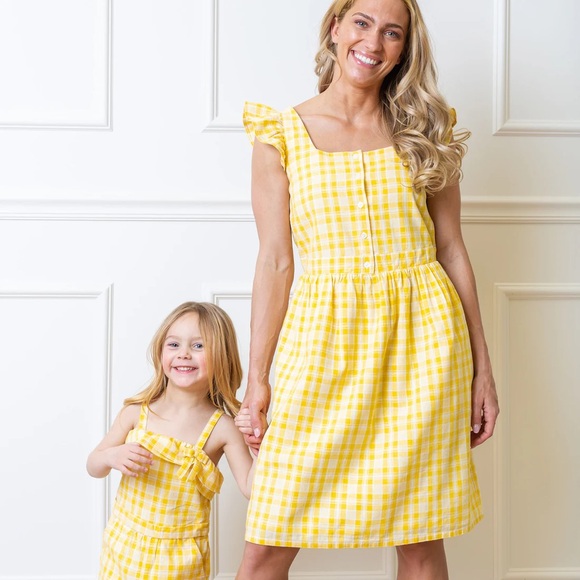 NWT Hope & Henry | Flutter Sleeve Sun Dress Yellow Plaid - Picture 3 of 6